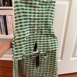 Green and White Striped Button-Up Set